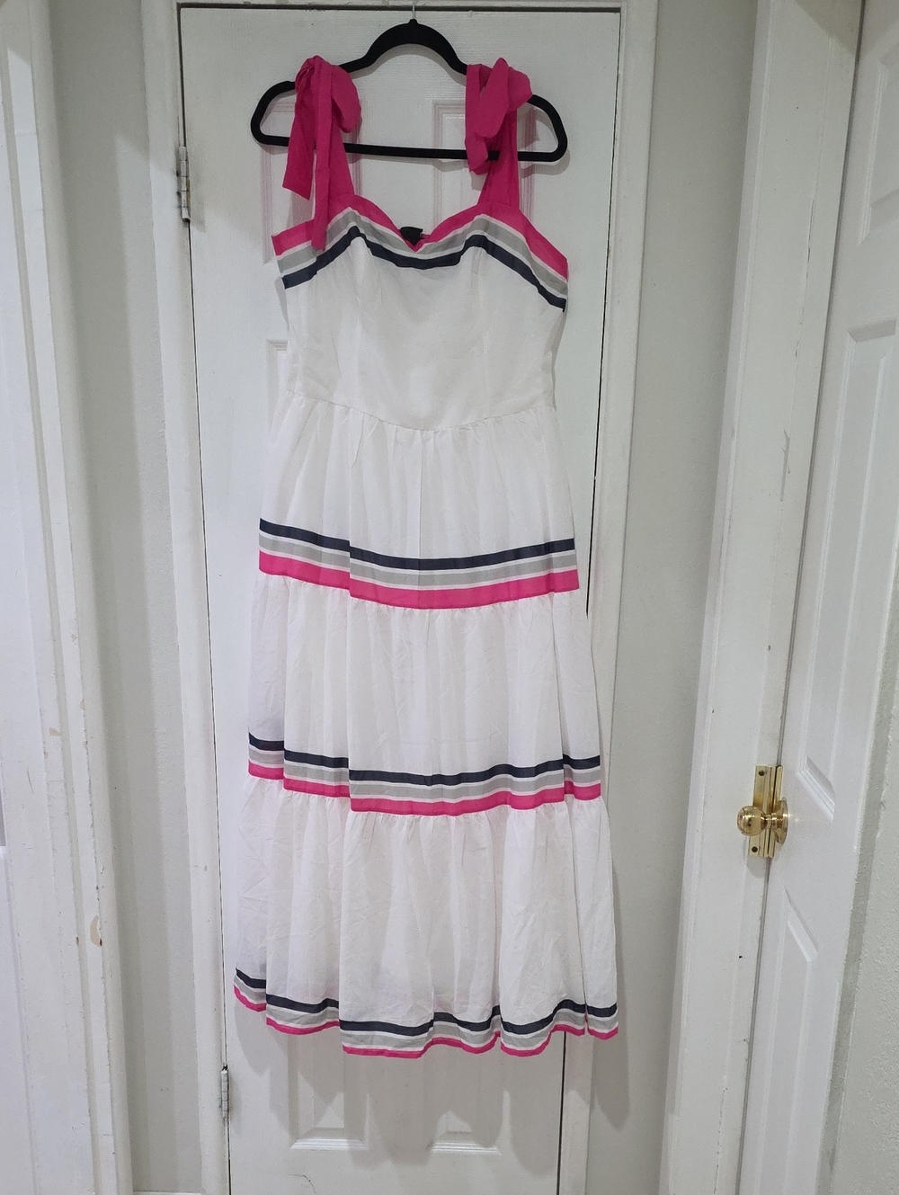 City Chic White Maxi Dress with Pink & Navy Stripes
